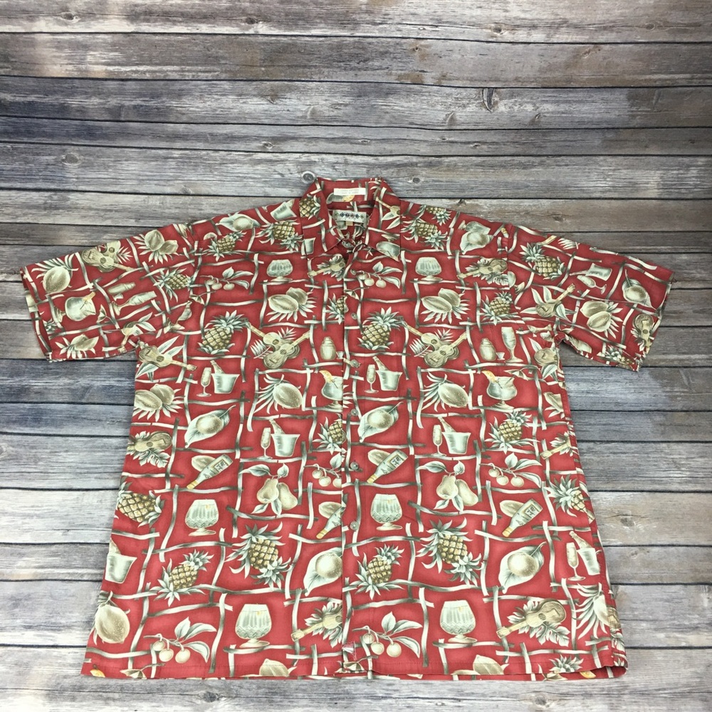 Campia Moda Hawaiian Shirt Guitars Drinks Mens L